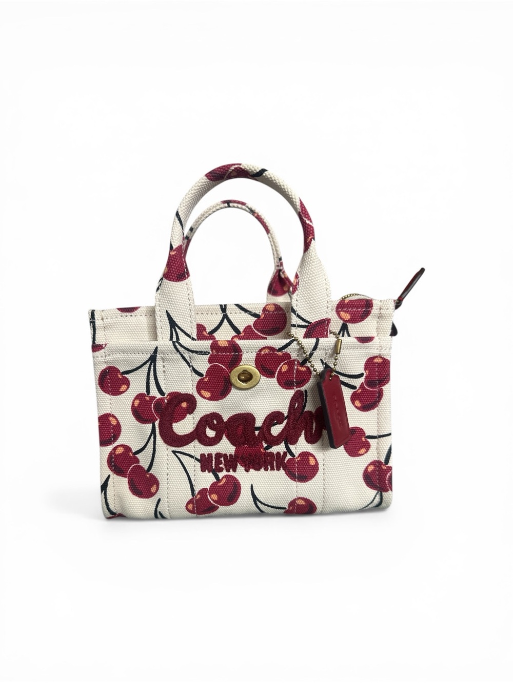 Coach White Cherry-Print Mini Tote with Removable Red Strap - Picture 3 of 14